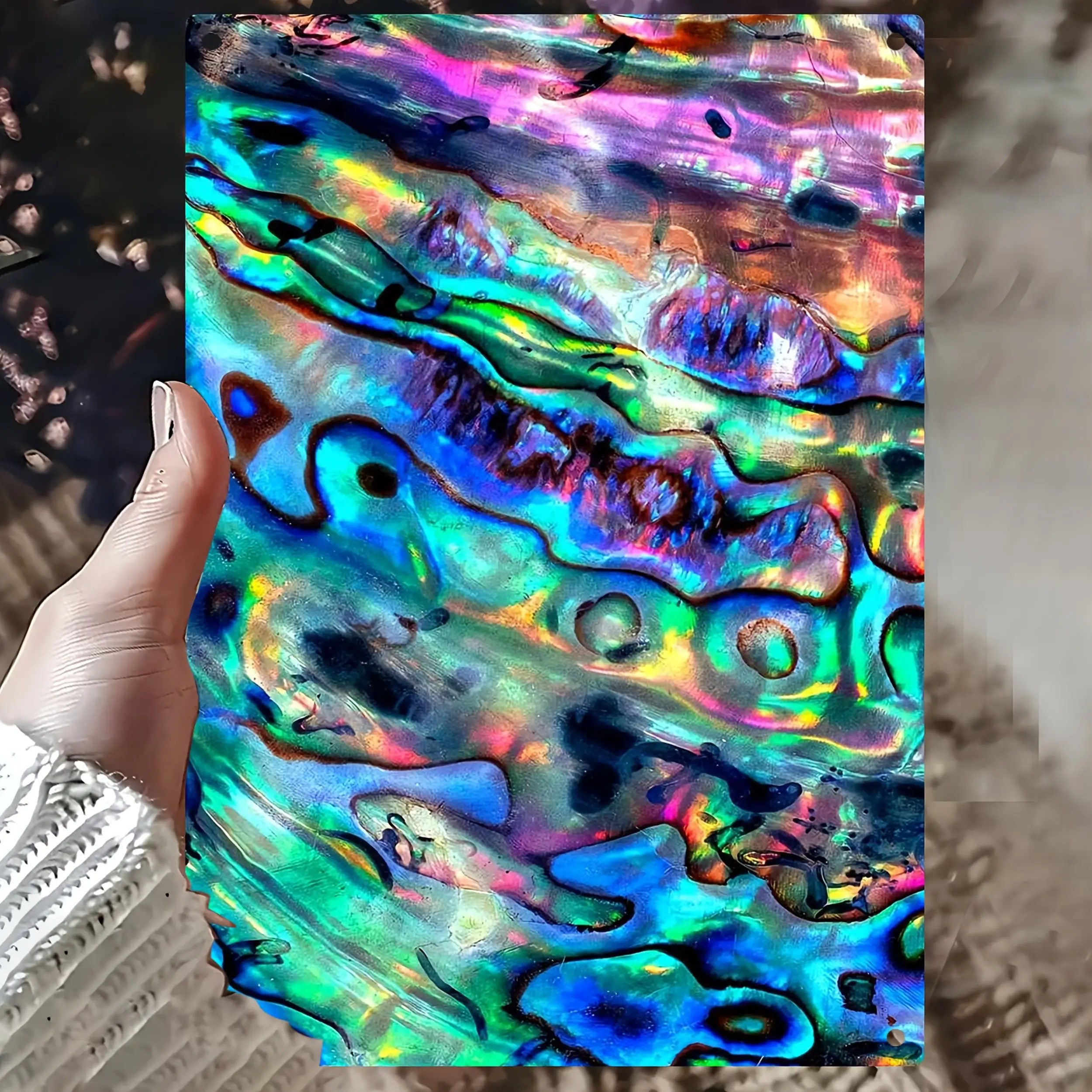 TEMU 2d Flat, [ Wall Art] 2d Flat, Large Iridescent Metal Wall Art Sign - 8x12 Inch Modern Abstract Shell Design With Iridescent Colors, Durable
