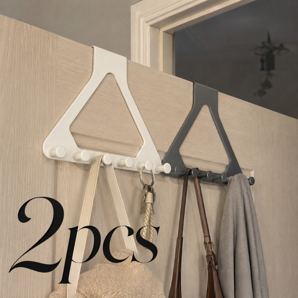 TEMU 2-pack Upgraded Triangular Over-door Hook Rack(gray+ White Each)- Thickened Abs Stable& Load-bearing, Holds Coats, Bags, Keys, Hats, No-drill