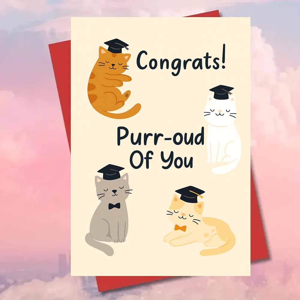 TEMU 1pc Congrats Purroud Of You Cats In Graduation Caps Card Greeting Card With Envelope Adorable Feline Illustration Design Perfect For Celebrating
