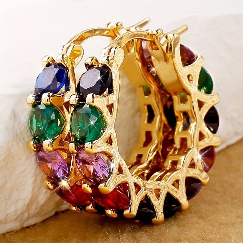 TEMU Trendy Luxury Golden Color Hoop Earrings For Women With Rainbow Circle Geometric Jewelry
