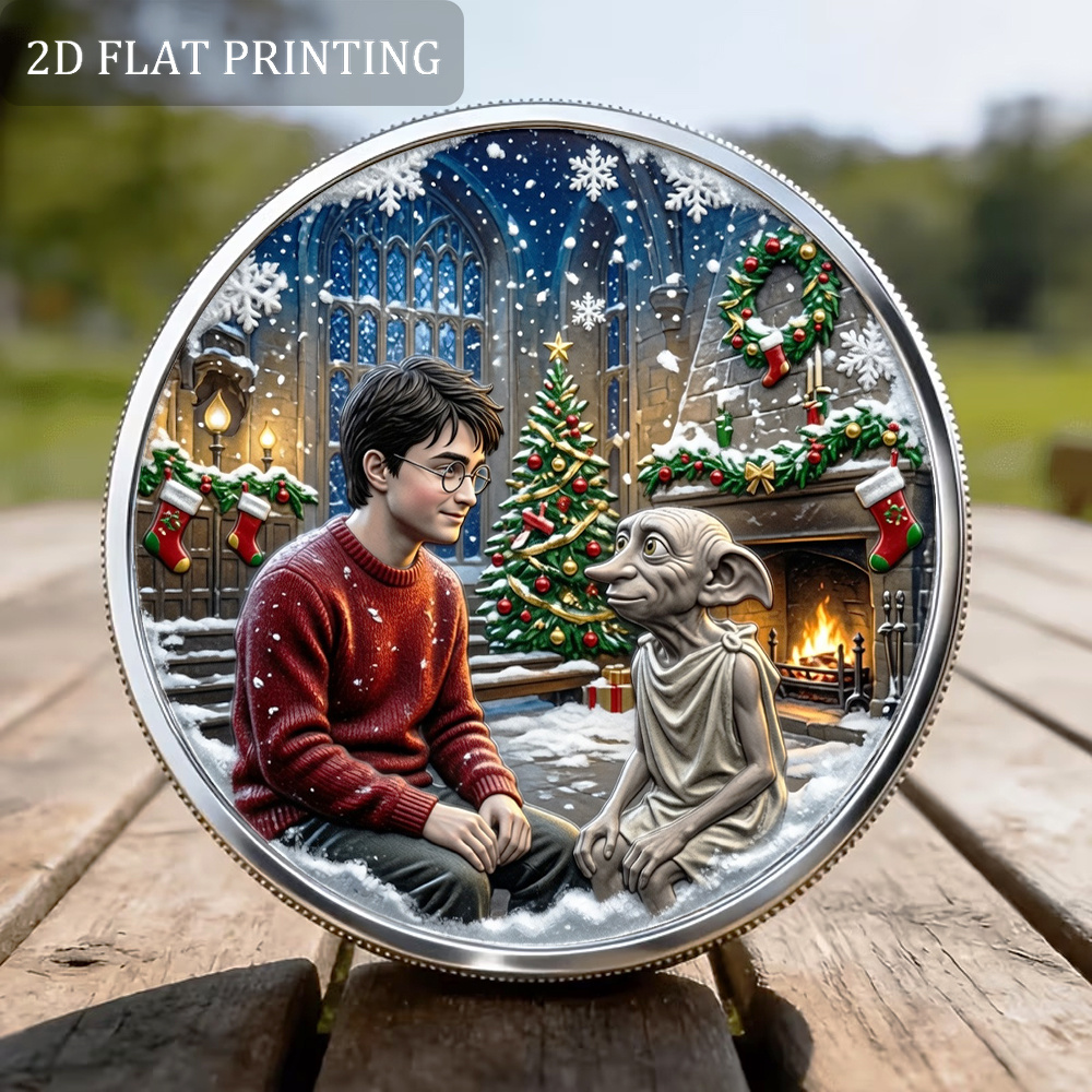 TEMU 1pc, 2d Flat, Harry Potter Dobby Christmas Commemorative Coin, Numismatics, Collectibles, Coin Collection, Collector Gift, Novelty Coin, Magic