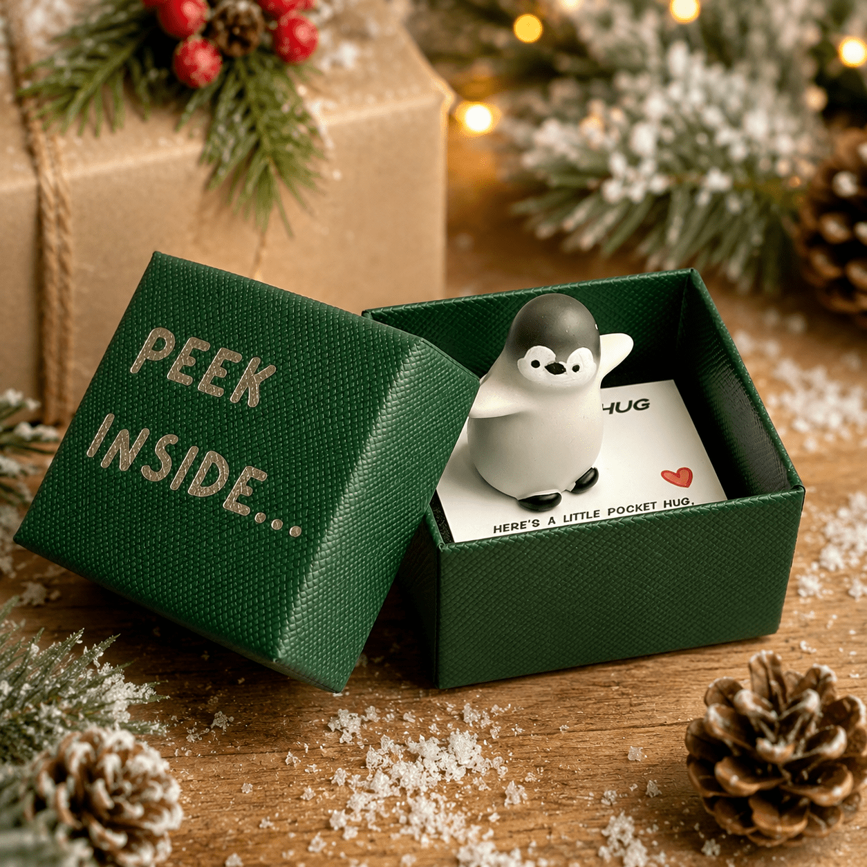TEMU A Fun Penguin Hug Gift, A Peek Inside Surprise Keepsake Box, A Gift Packaging Box - Comes With A Message Card And Small Motivational Items,