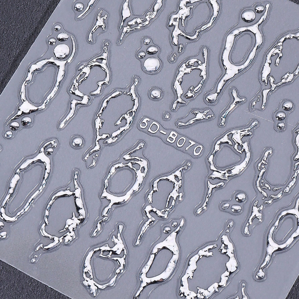 1pc Glitter Silvery Asymmetrical Hole Y2k Nail Stickers Embossed Asymmetrical Line Melt Hole Goth Design Relief Self Adhesive Nail Decals Manicure Decoration Salon Additions Supplies Nails