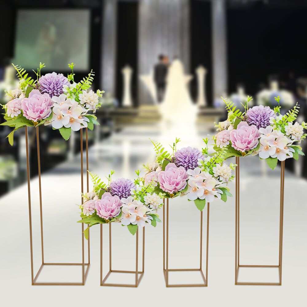 

4pcs Golden Metal Flower Stand Set With Hammer - Rectangular Racks For Wedding Centerpieces & Home Decor, Indoor/outdoor Use, Wedding Decorations