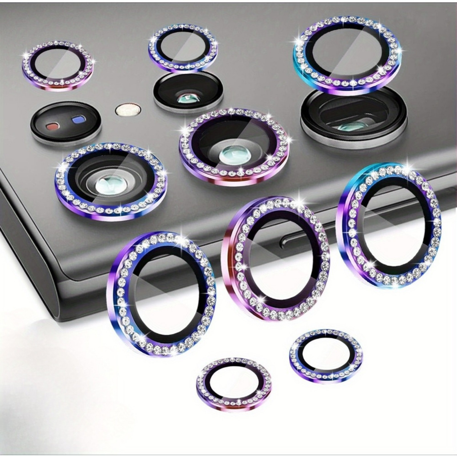 Diamond Colorful Camera Lens Protector For For Galaxy S25 Ultra, Tempered Glass Lens Cover With Aluminum Alloy Ring