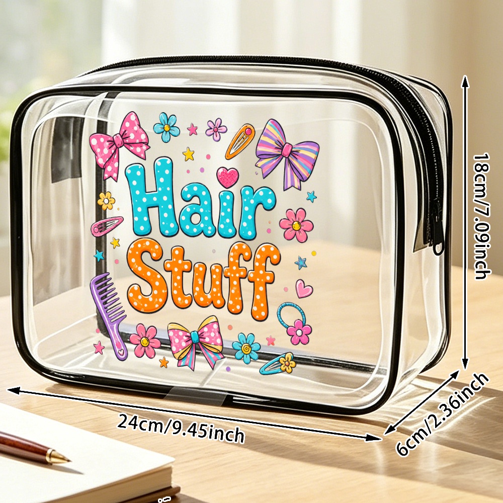 TEMU Toilet And Toiletry Bags, Hair Stuff Clear Pvc Zipper Pouch, Kawaii Bow And , Transparent Cosmetic Travel Bag, Cute Storage Case For Girls,