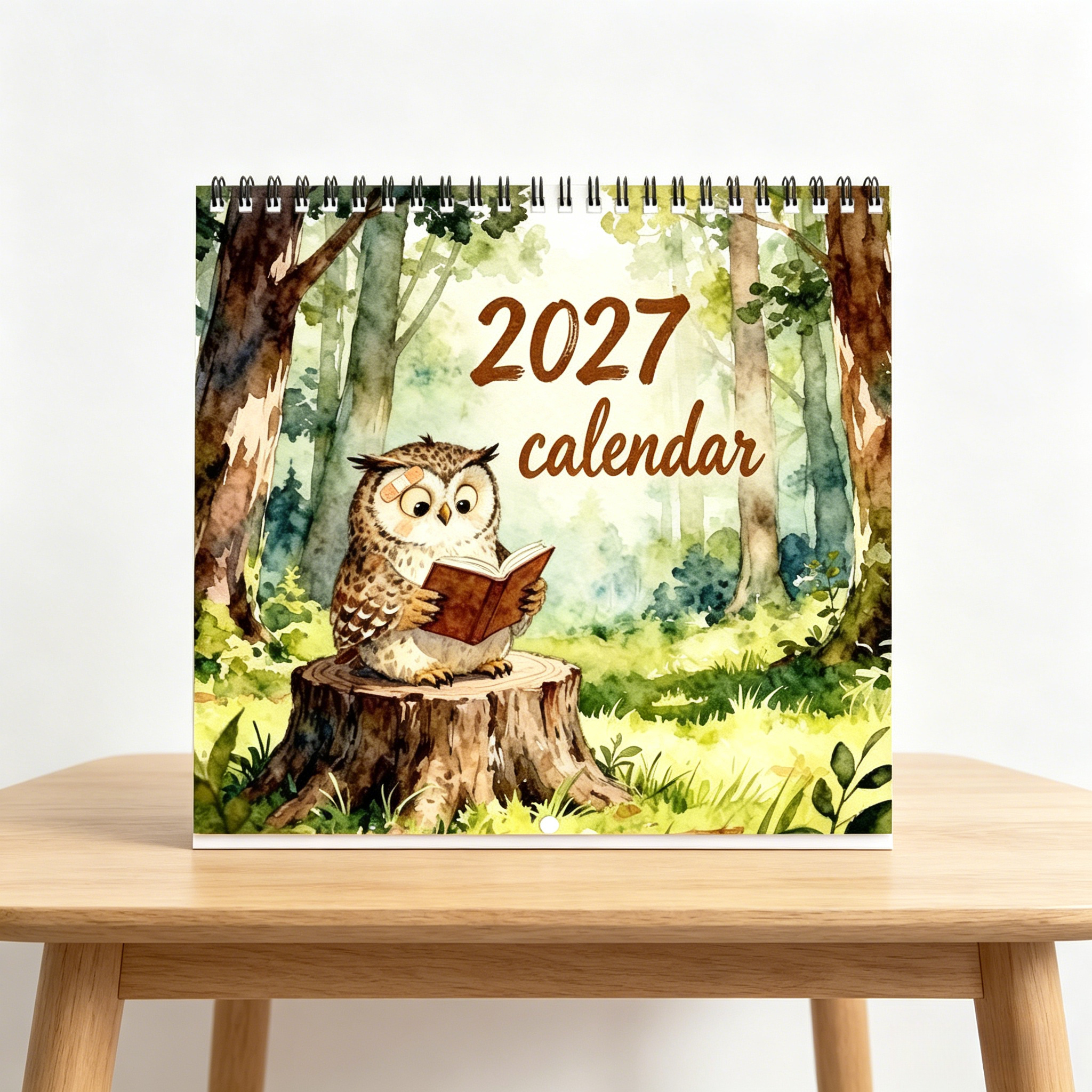 TEMU 2027 12-month Owl Plan Wall Calendar, Featuring Adorable And Fun Owl Illustrations, Printed On Thick Spiral-bound Double-sided Laminated Paper,
