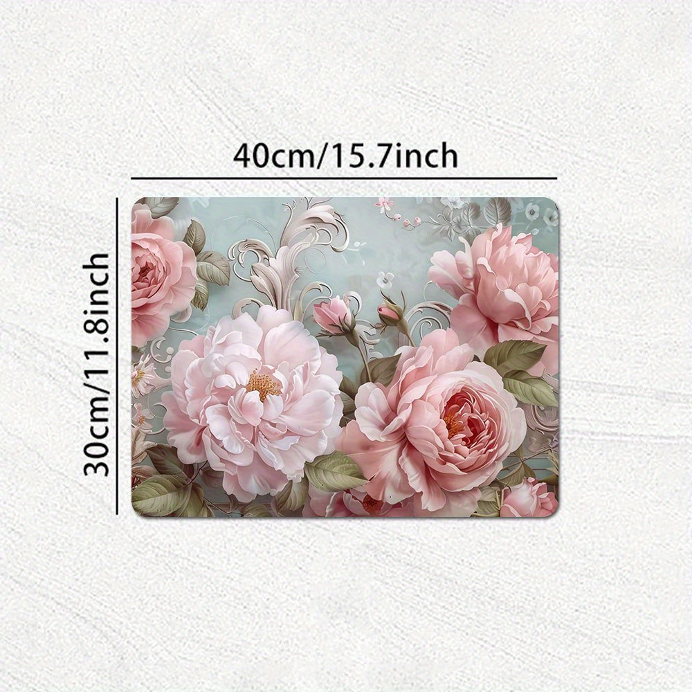 TEMU 1 tapis de séchage de vaisselle HD Illustration Rose Française Thème Élégant, Tapis d'égouttage pour Machine à Café, Tapis de cuisine, Tapis