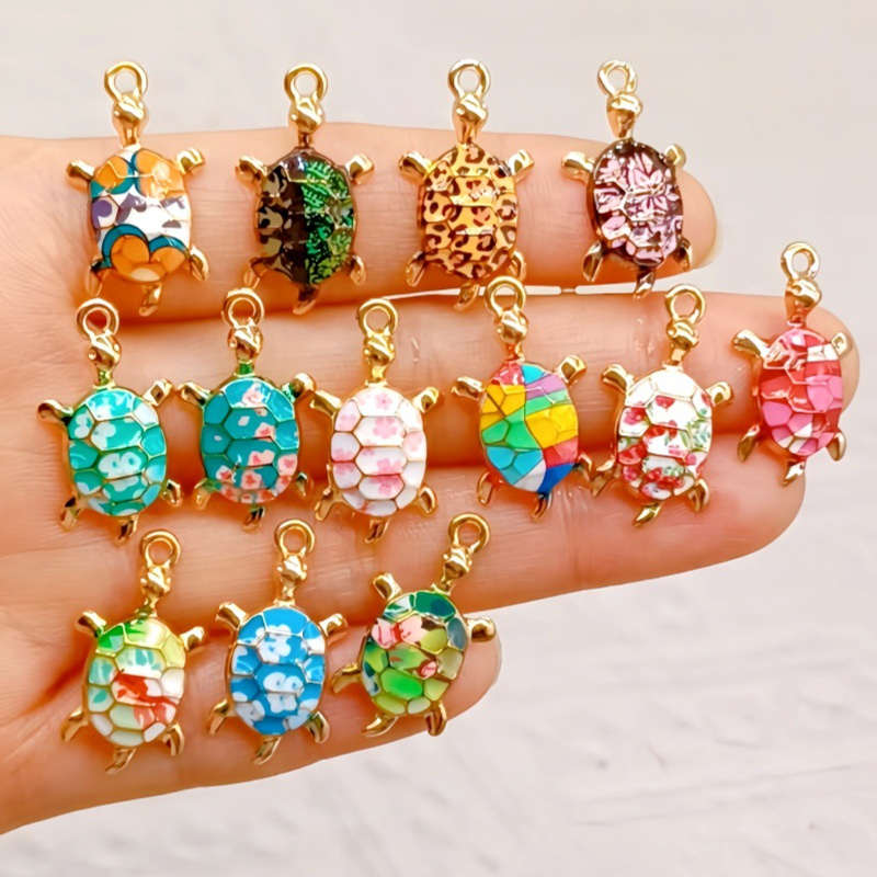 30pcs Turtle Random, Colorful Enamel Pendant, Alloy Sea Turtle Charm, Gift Gauze Bag Set, Holiday Small Gift Additions, 30pcs [10 Bags + 10 Cards + 10 Little Turtles, Colors Random]