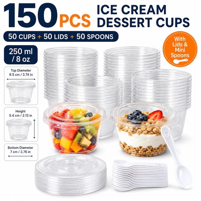 12x Joghurtgläser Mit Deckel – 200 Ml, Glas, Transparent – Für Desserts, Pudding, Mousse, Honig, Müsli – Spülmaschinenfest &