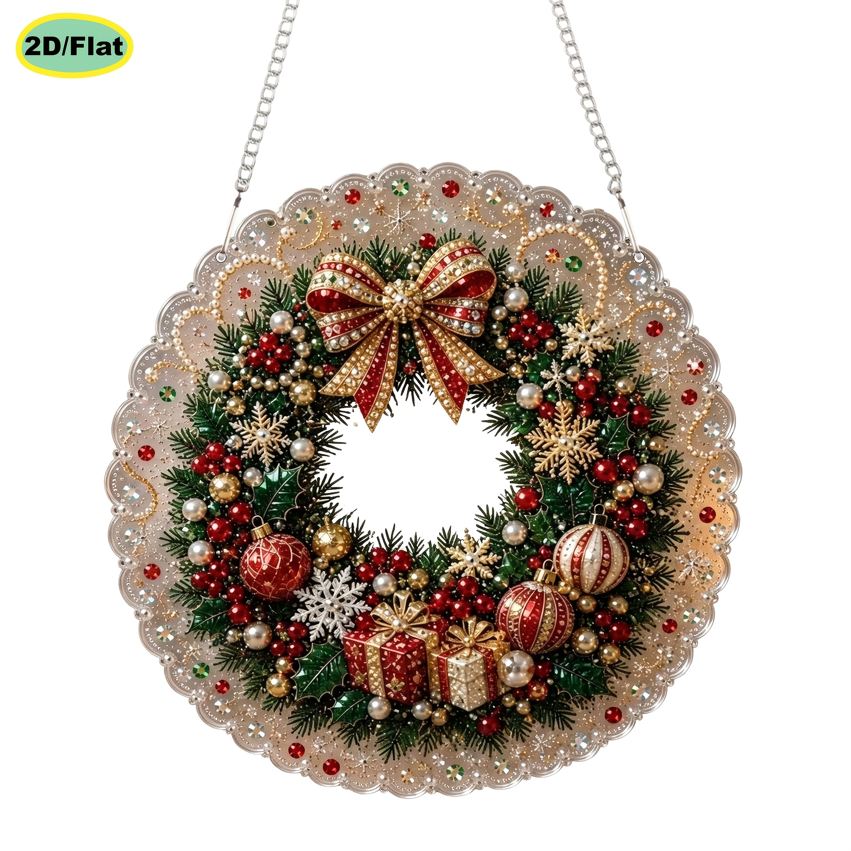 TEMU 2d Flat Christmas Wreath 5d Pearl Diamond Painting Acrylic Ornament 2d Flat Signboard Full Set Of Dot-diamond Materials Kit Printing