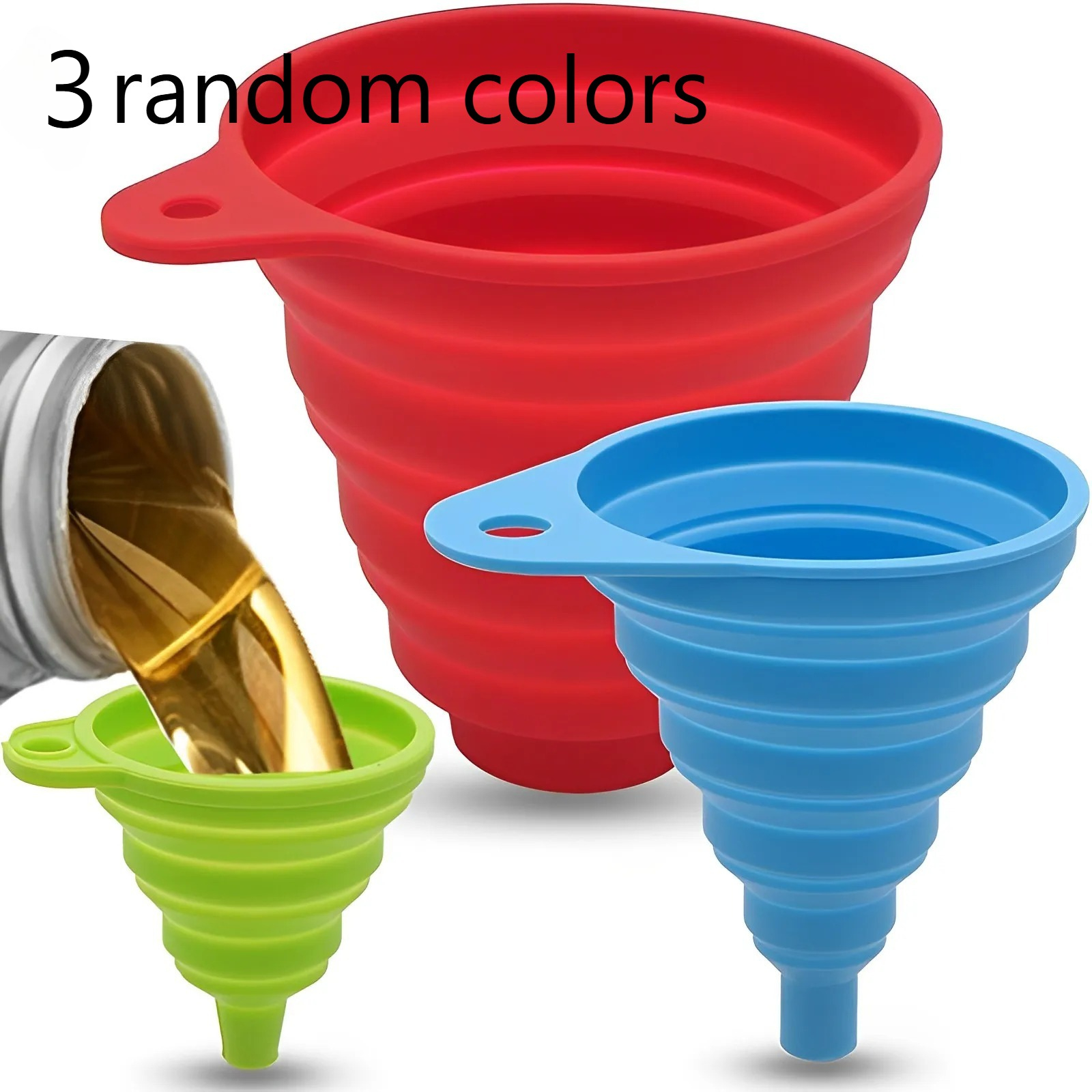 TEMU Random Color 3-pack Small Universal Liquid Funnel For Car Engine Wash And Oil/gasoline Replacement, Foldable And Portable