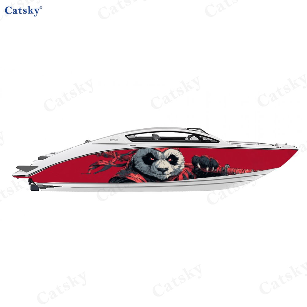2pcs Chinese Style Panda Samurai Boat Wrap Decals, UV-Resistant Waterproof Stickers