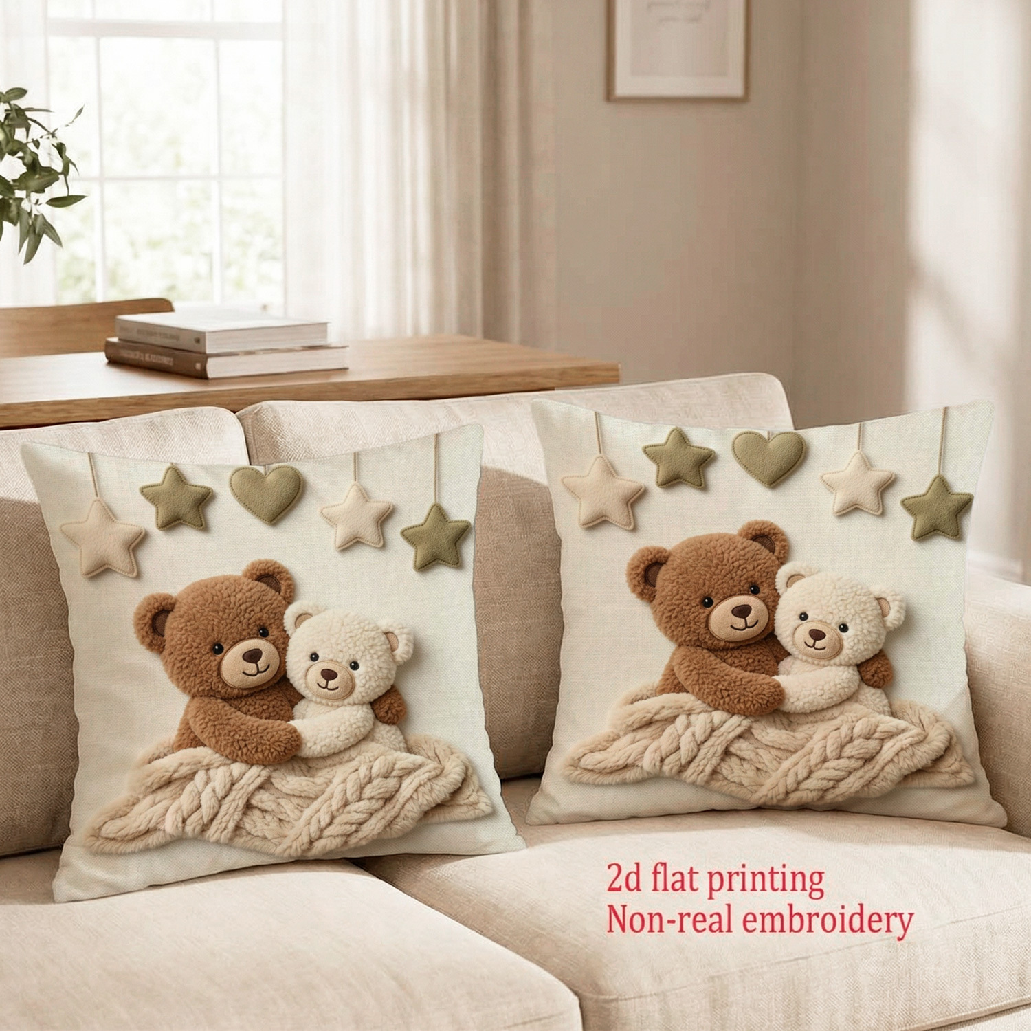 TEMU 2er-Set 40x40cm Samt-Kissenbezüge #Gemütliche Teddybär-Zierkissenbezüge für warme , Kissenfüllung nicht enthalten. Mit Reißverschluss. Ein