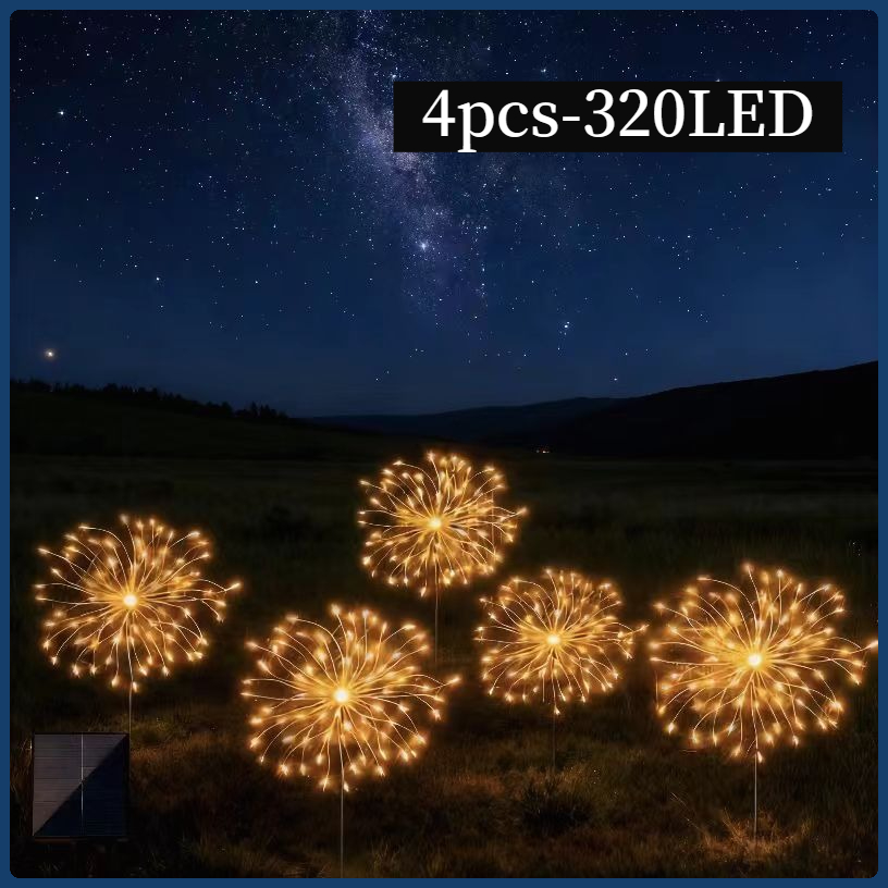 TEMU 4 Sets Of Solar Powered Fireworks Light Strings, 8 Flashing Of 320/ 240led Fairy Lights, Outdoor Ip65 Courtyard Lights, Garden Lights, Solar
