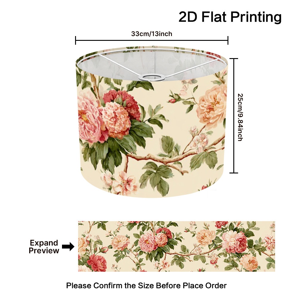 TEMU 1pc Large Modern Lampshade Suitable For Ceiling Fixtures, Standing Lamps & Desk - Large Cylindrical Flower Shade With Pink Peony Design, Easy