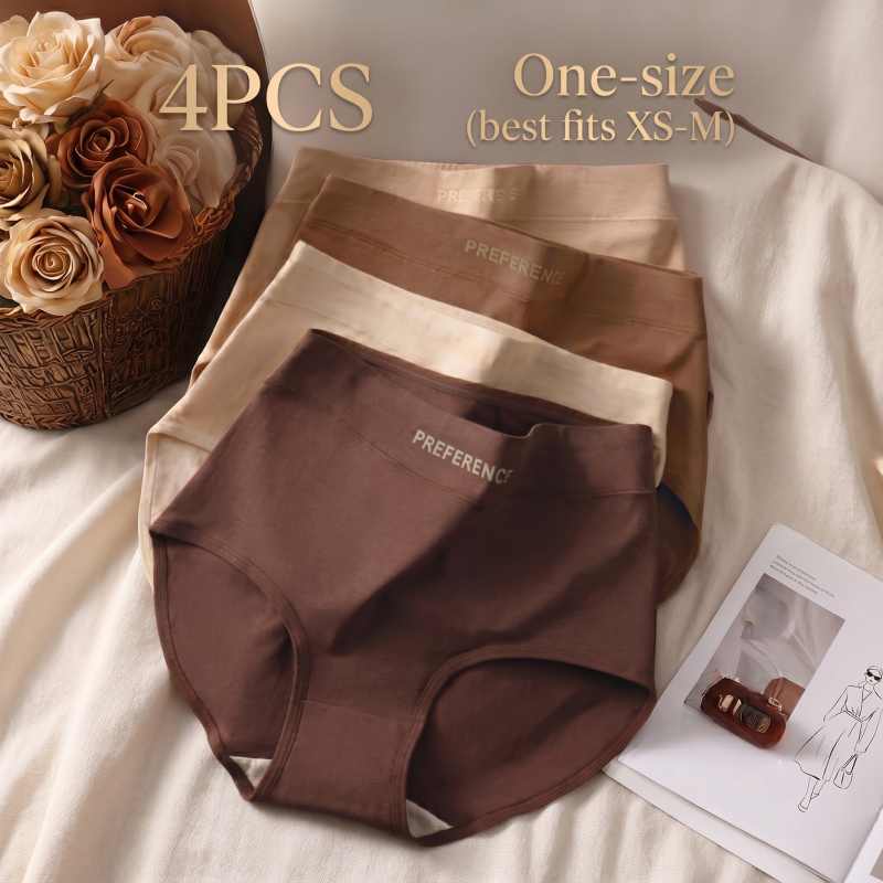 TEMU 4pcs Women' 4- High Waist Maternity Underwear - Seamless Breathable Postpartum Panties, Tummy Pull- Briefs Suitable For Pregnancy, Nursing &