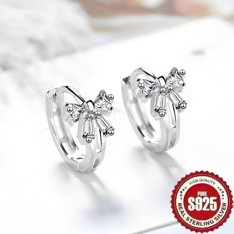 

1 Pair Of S925 Sterling Silvery, Fashionable, Retro, , Trendy, Luxury, Elegant, Sweet, , , , Bow Tie, Hollow, Geometric, High-end, , Temperament, , Girly Heart, Simple Luxury, Couple, Mi