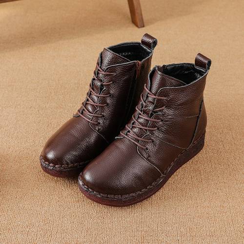 european and style top layer cowhide soft soled womens short boots single boots breathable flat shoes for autumn and winter suitable for middle aged and elderly people a gift for mothers genuine leather short boots women shoes