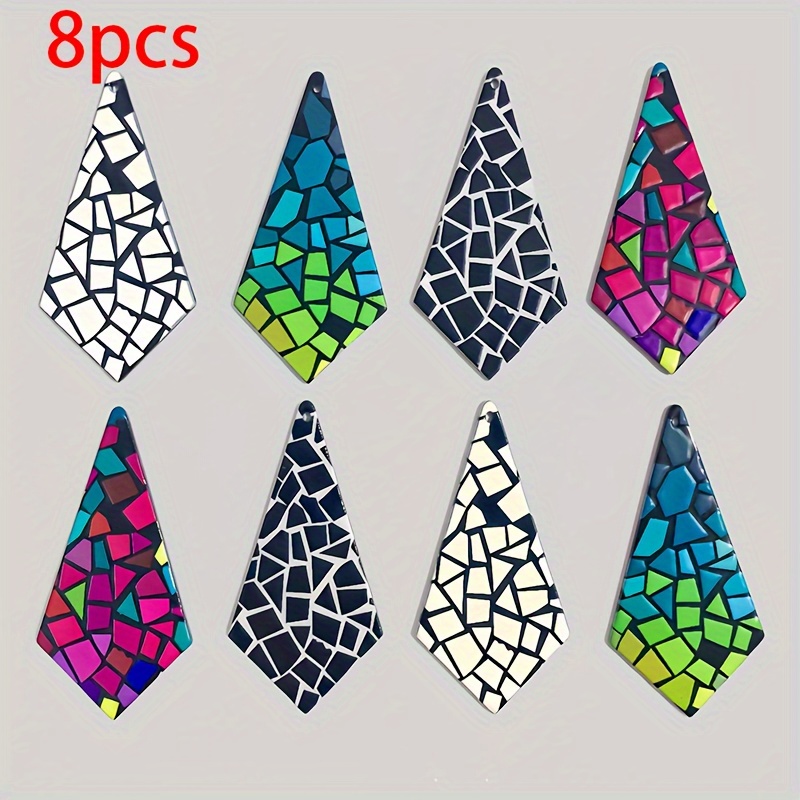 TEMU Ensemble de 8 pendentifs à collier, boucles d'oreilles et ajouts en acrylique, blocs de couleurs géométriques et tendance