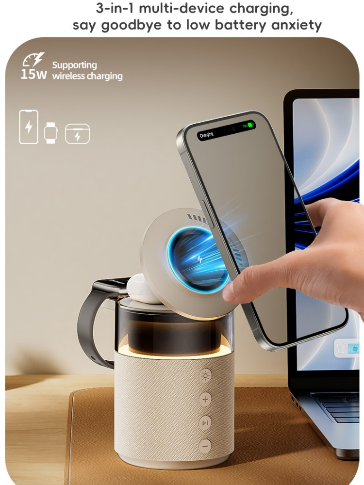 A Multifunctional Magnetic Wireless Charging Dock That Includes a Speaker And Night Light, Designed for Fast Charging of for Iphone, Iwatch, And Airpods, Perfect As a Birthday Or Christmas Present for Loved Ones