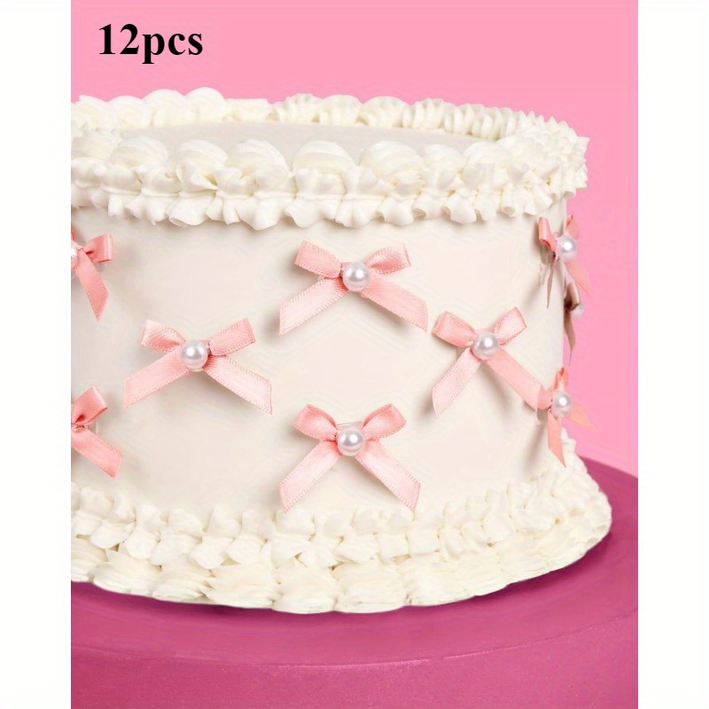 Image of 12pcs Of Pink Cake Decoration, Birthday Cake Decoration Bow, Wedding Cake Decoration Cake Birthday, Valentine's Day Birthday Bow Decoration, Graduation Party, Christmas, New Year's Party, Halloween