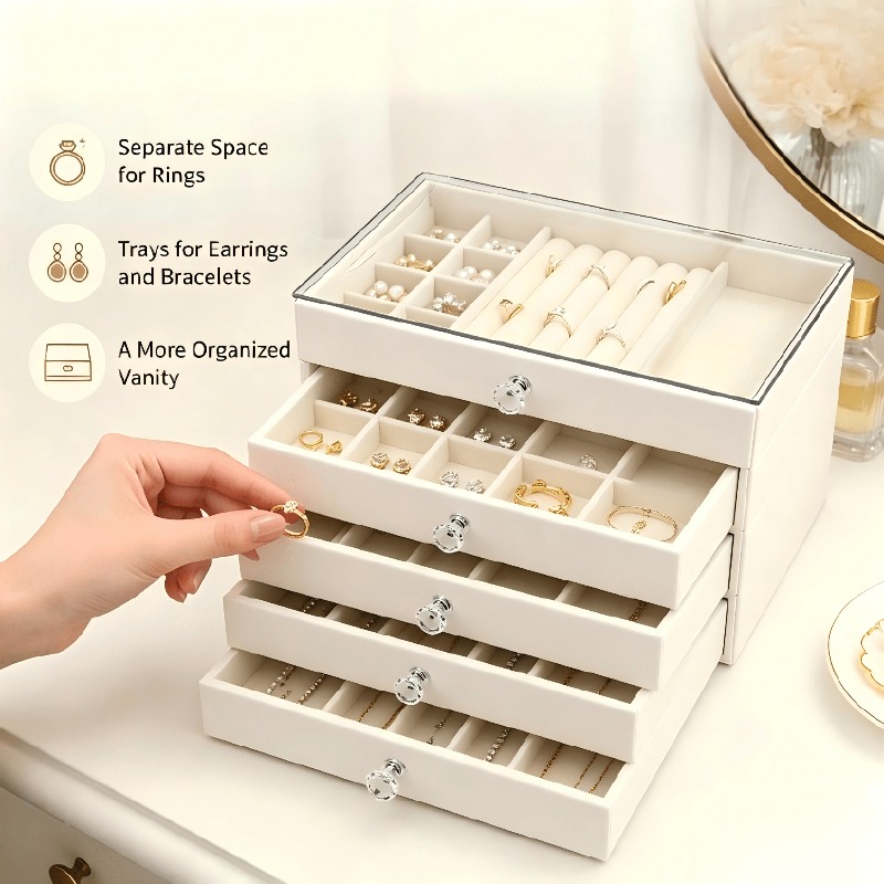 TEMU 1pc Light Luxury Acrylic Drawer Jewelry Box, Home Anti-oxidation Partition Ear Stud Earrings, Watch Additions Storage Box