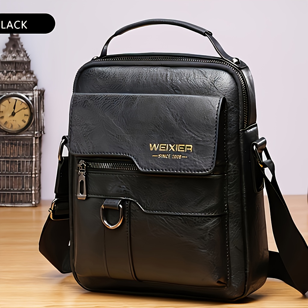 Image of 's Genuine Leather Crossbody Bag, Retro Street Style Large-capacity Commuter Bag, Adjustable Shoulder Strap, Durable Cowhide Suitable For Business Travel And Daily Use, Perfect Gift For Your Boyfriend