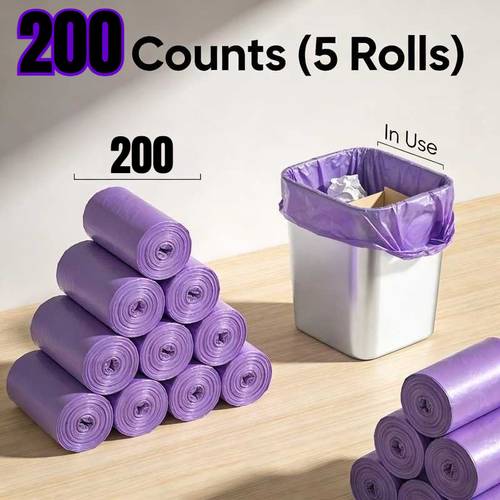 5 rolls of 200 large extra thick trash bags with toughness strong load bearing capacity and durable construction suitable for household kitchen office and outdoor cleaning flat top trash bags halloween gifts