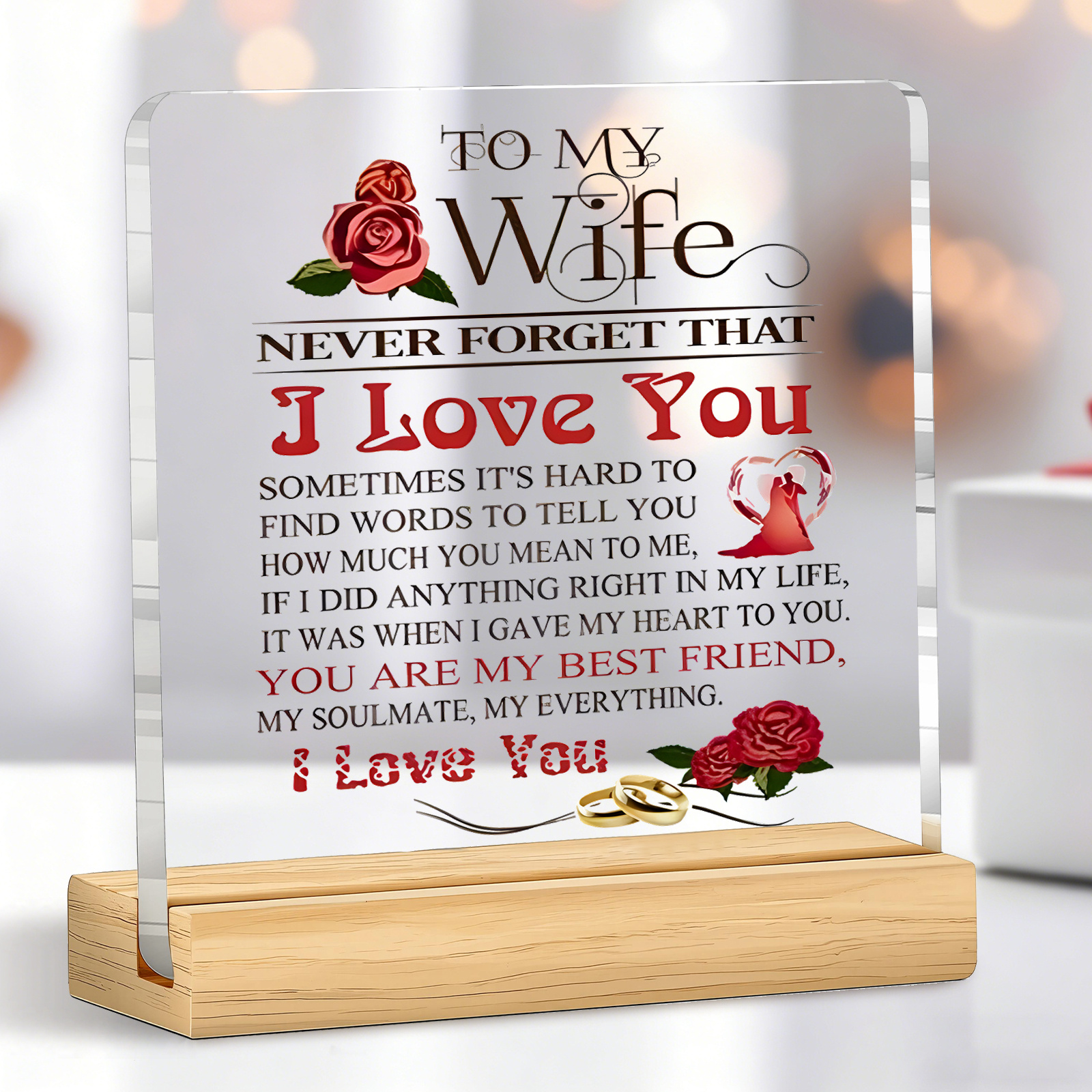 TEMU Suitable For 2d Flat Design , 1pc Acrylic Desktop Ornament, Engraved With "to My Wife, I Love You" And Rose Pattern, Ideal Gift For