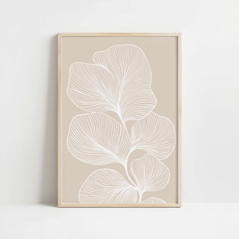 TEMU 2d Flat, 2d Flat, 1pc 2d Flat Frameless Canvas Artwork Featuring Botanical Line Art: Minimalist Leaves On A Beige Backdrop