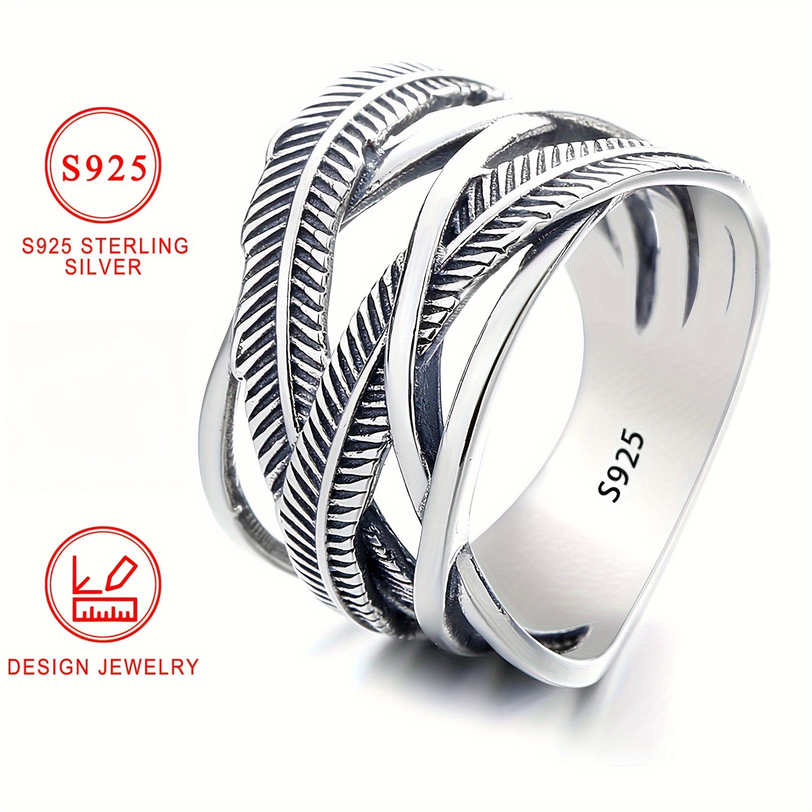TEMU Bague Vintage en Argent 925 avec Plume, Style Hip-Hop, Thème Infinité, Bague Croix, Bijoux de Mode de Haute Qualité pour Vêtements Décontractés
