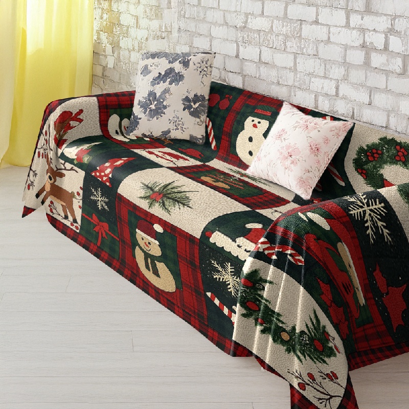 TEMU 1pc Christmas Decoration Throw Blanket With Snowman Reindeer Pattern Holiday Theme Couch Cover - Soft Cozy Winter Festive Room Bedroom Decor