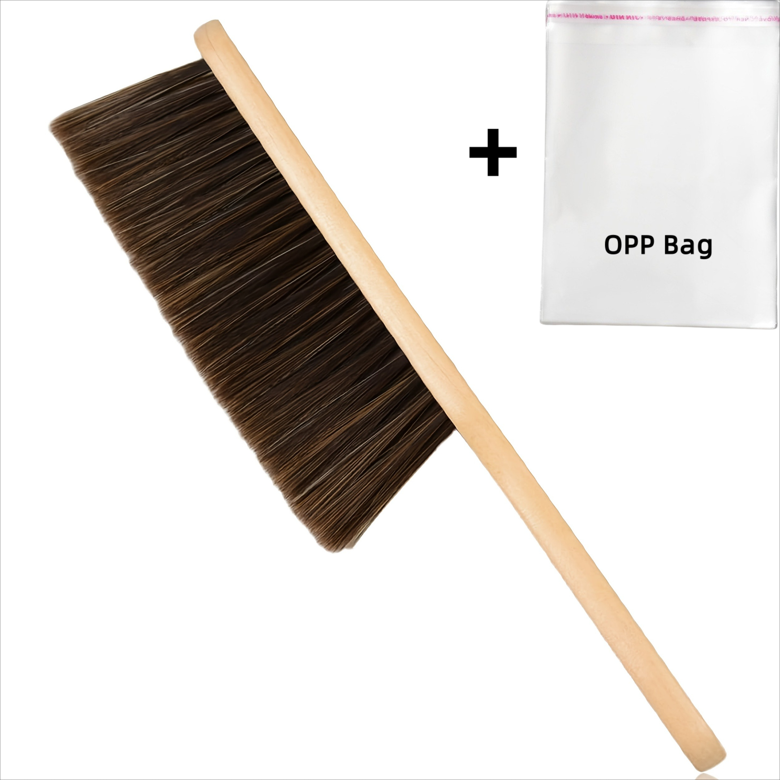 TEMU 1pc Premium Broom With Wooden Handle And 1pc Opp Bag - Versatile Manual Cleaning Brush For Home And Outdoor Use, Ideal For Living Room, Bedroom,