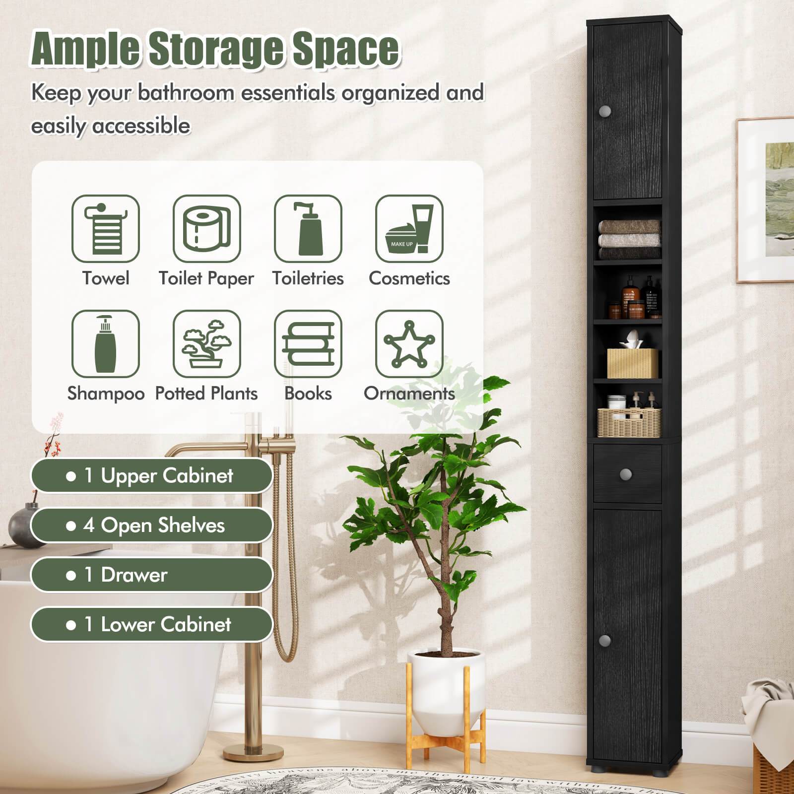 ultimate PETSITE Slim Bathroom Tall Cabinet, Freestanding Floor Storage Organizer with 2 Doors, 1 Drawer & 5 Adjustable Shelves, Narrow Linen Tower for Small Spaces, Wood Fiber Board Material, Bathroom Organizers And Storage 8 ultimate PETSITE Slim Bathroom Tall Cabinet, Freestanding Floor Storage Organizer with 2 Doors, 1 Drawer & 5 Adjustable Shelves, Narrow Linen Tower for Small Spaces, Wood Fiber Board Material, Bathroom Organizers And Storage - Image 8