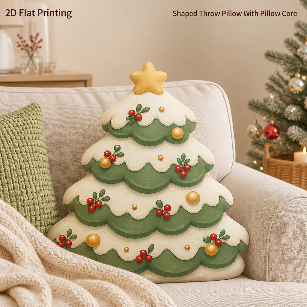 TEMU Cuscino decorativo 2D con albero di Natale color crema , di e stella , stampato in 2D, imbottito, per , camera da letto, soggiorno, arredamento