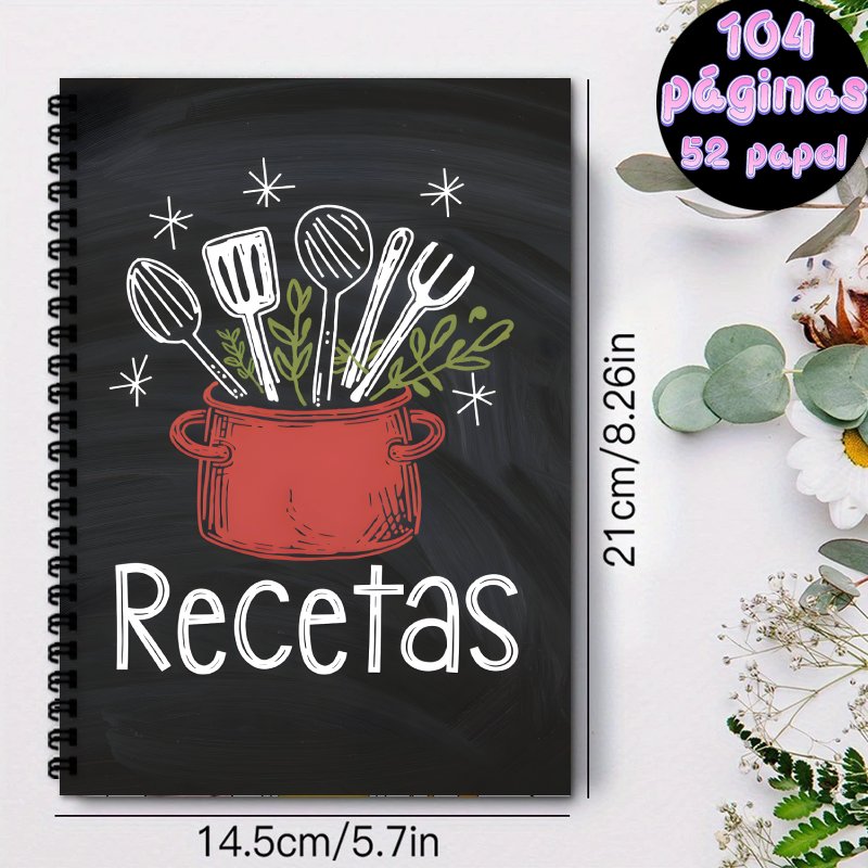 TEMU 1 Libro de Recetas en Español con Etiquetas para Ingredientes y Términos Culinarios - Cuaderno Bilingüe A5, Encuadernación Spiral, Ideal para