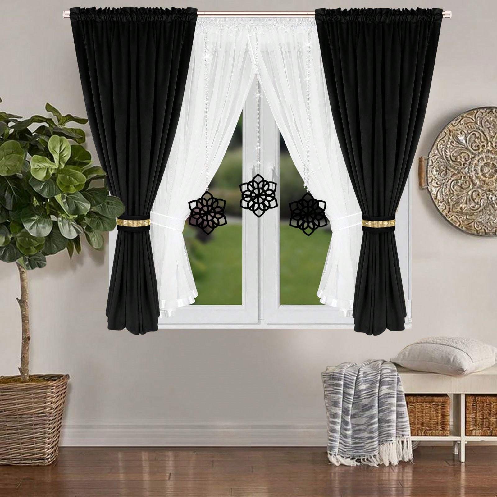 1 Set L589jb Style French Velvet And Gauze Curtains For Bedroom And Living Room, Festival Wedding Window Decoration