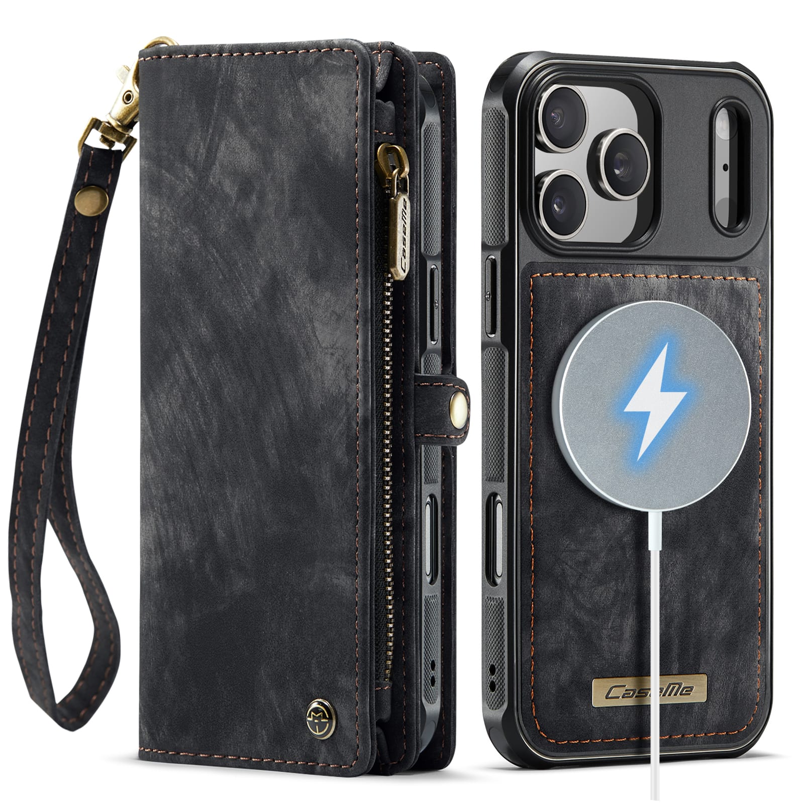 Magnetic Wallet Case For Iphone Air 17 Pro Max 17, Featuring Rfid Blocking, A Zipper, And A Card Holder Designed For Women, With A Detachable Strap.
