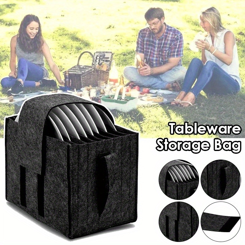heavy duty felt storage bags plate cup organizer with snap closure 44lb capacity tear resistant stackable space saving design for camping rv kitchen cabinet drawer dishware protector for   camper storage picnic essentials carrier protective dish holder tearresistant material 0