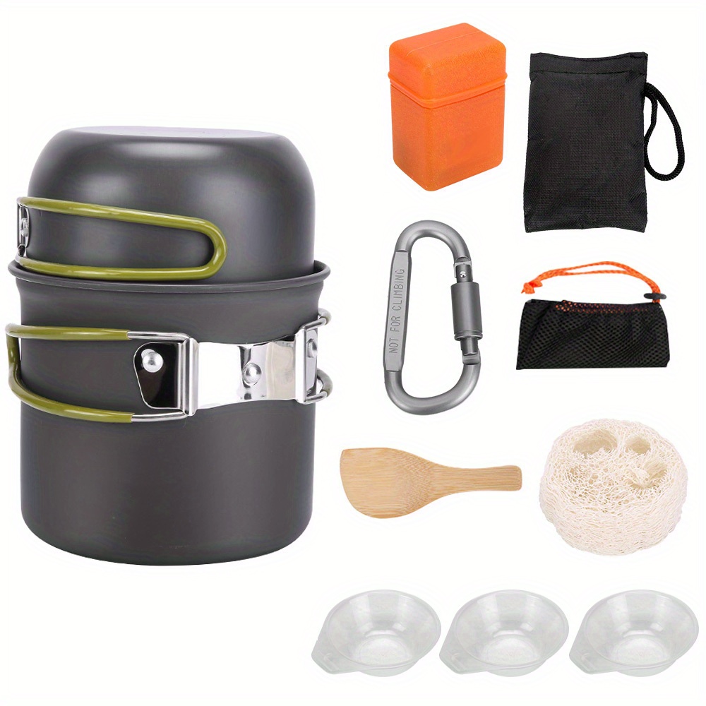 TEMU 15pcs Camping Cookware Complete Set Foldable Stove Solution Compact Transport Mesh Carry Bag Convenience