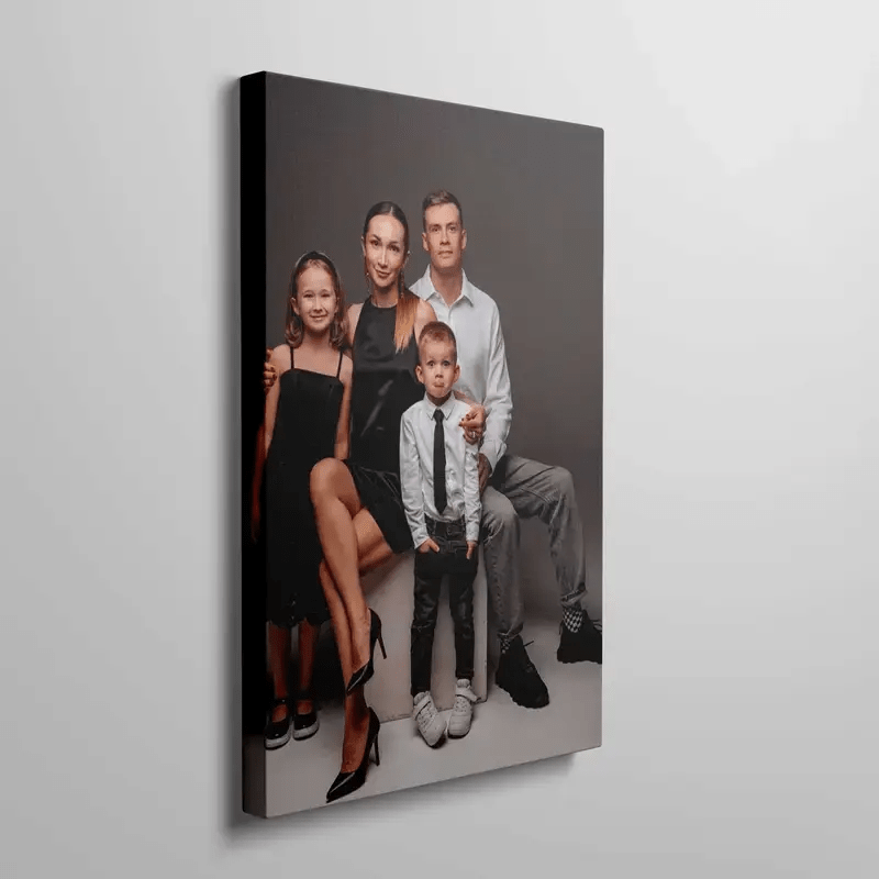 1 Murale Familiale Personnalisée - Toile Mixte Imprimée UV avec Cadre en Pin, Décor Moderne pour Chambre, Salon, Salle à Manger et Bureau, Art de Portrait Familial, Cadre Élégant et Durable, Idéal pour la Maison ou le Bureau