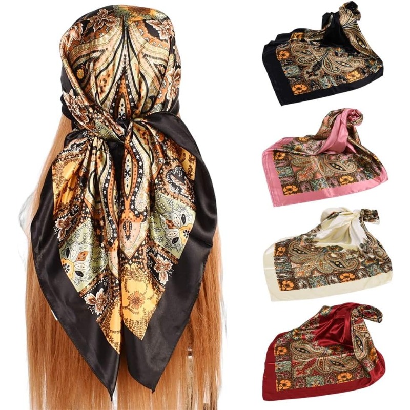 4pcs Head Scarves For Women Satin Hair Scarf 35 Large Square Bandana Like Neck Scarf Shawl
