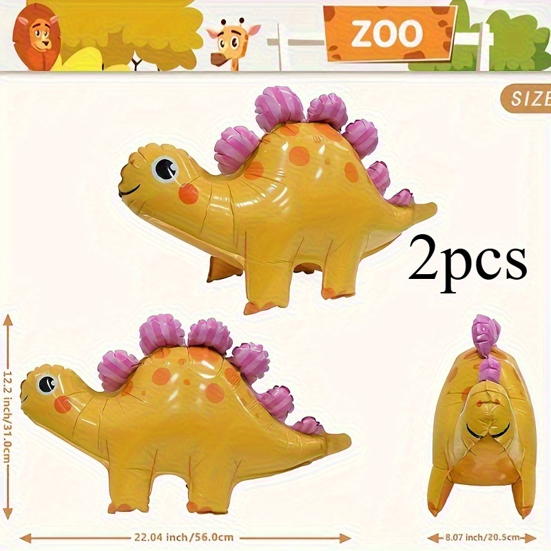 Image of 2pcs Adorable Yellow Dinosaur Cartoon Aluminum Foil Balloons With Cute Spots - Perfect For Birthday Parties, New Year Celebrations, Home & School Decorations, Photo Atmosphere Background Landscape