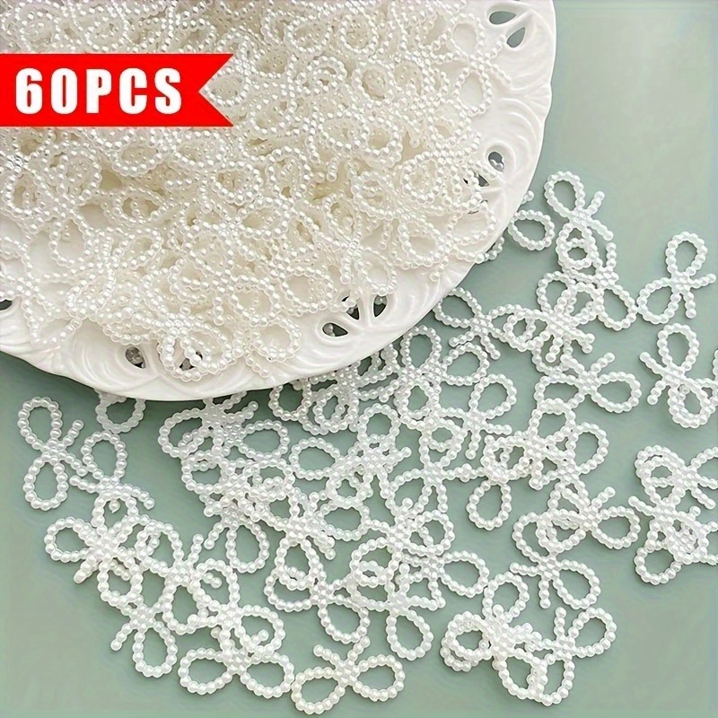 E-shop 60 Stück Weiße Schleifenperlen - Acryl Creme Kleber & Harz-kompatibel Weiß mit Schleifenform (16mm*29mm) für DIY Schmuckherstellung,