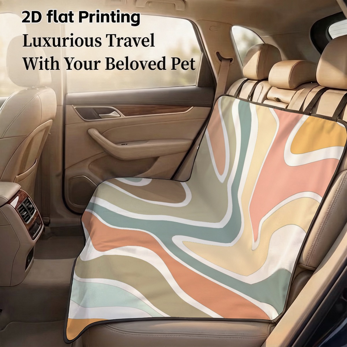 1pc 2d flat car back seat protector mat macaron flow pattern printed pet car seat     suitable for   car models   convenient to store     for pet travel comfortable trips and stylish
