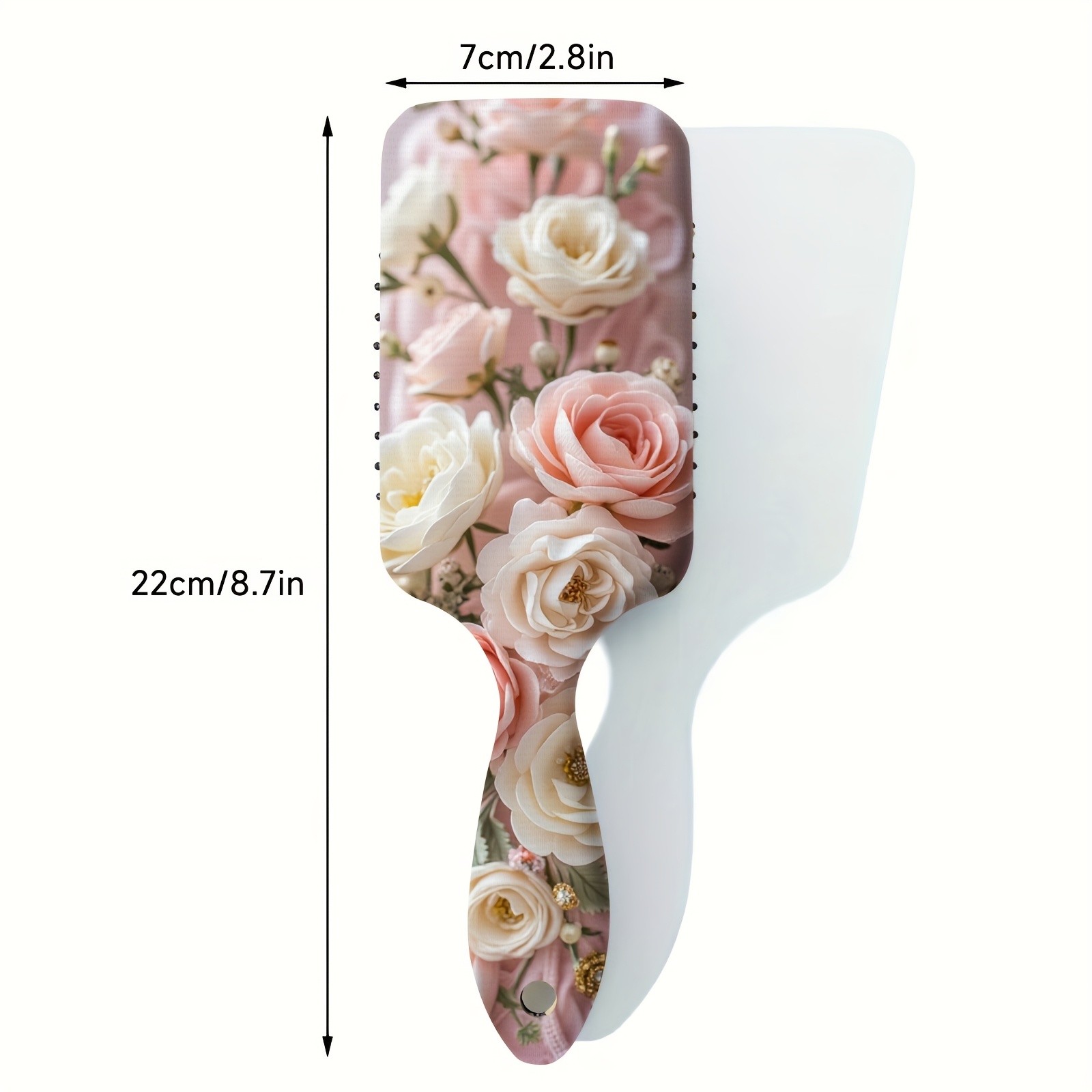 TEMU 1 Durable And Soft Pink Rose Hair Comb- Ergonomic And Comfortable Air Cushion Design, Nylon Bristles Suitable For All Hair Types, Gently