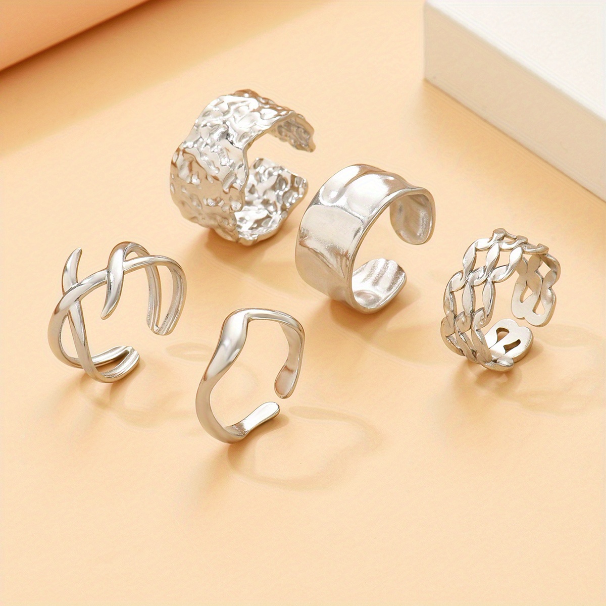 Image of 5pcs Ring Set! Featuring Multiple Irregular Texture Designs, In Golden And Silvery Tones. Stylish And Versatile For Any Occasion—perfect For Parties Or Gatherings. Durable With At An Value