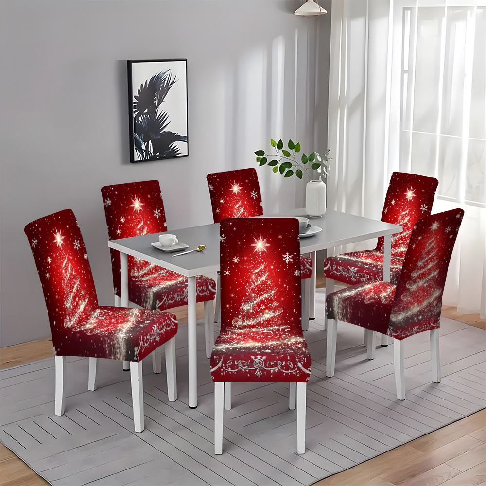 

2/4/6pcs Christmas Tree Print Chair Cover Holiday Decoration Full Set Table And Chair Cover Seamless Home Stool Cover