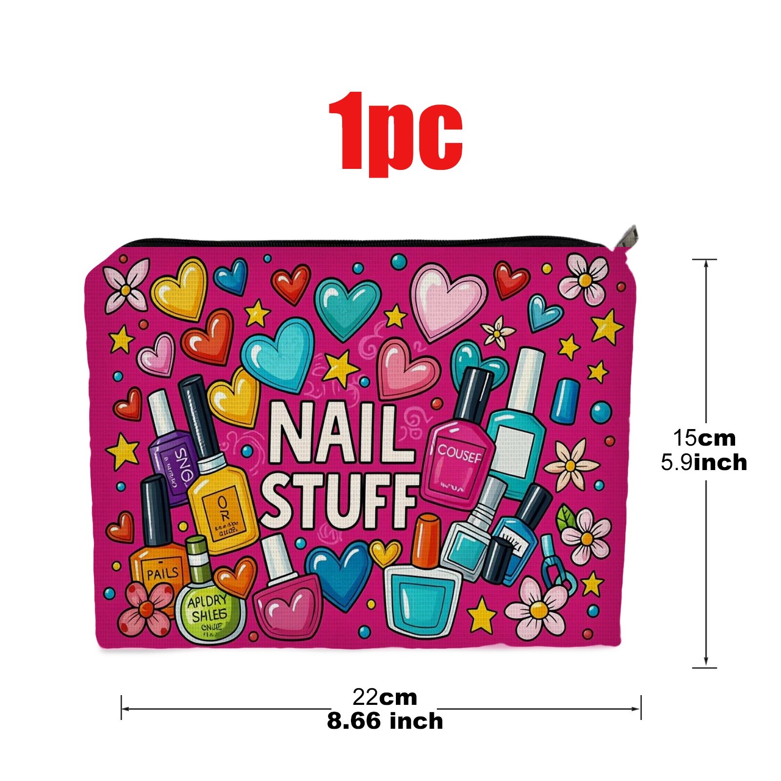 TEMU 1 sac cosmétique double face, taille 5.9In*8.66In, matériau en polyester, design vibrant sur le thème des ongles, idéal pour ranger les produits